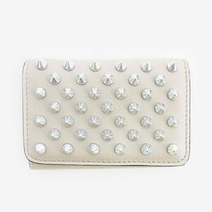 Christian Louboutin Compact Tri fold Wallet Spike Studs Beige
